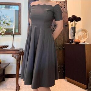 Elegant Gray Belle Poque Off-Shoulder Dress